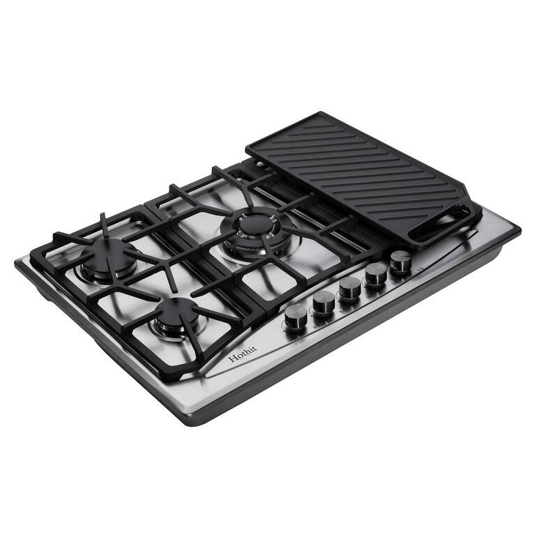 30" 5 Burner Propane Gas Cooktop with Griddle, Builtin Stainless Steel